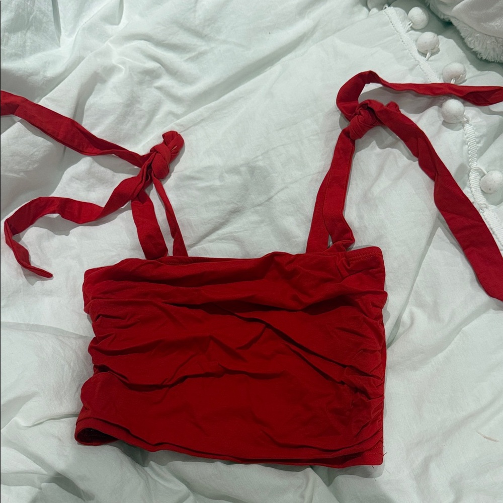 SHEIN Red Tie-Shoulder Tank/Crop top(Ships from OR)